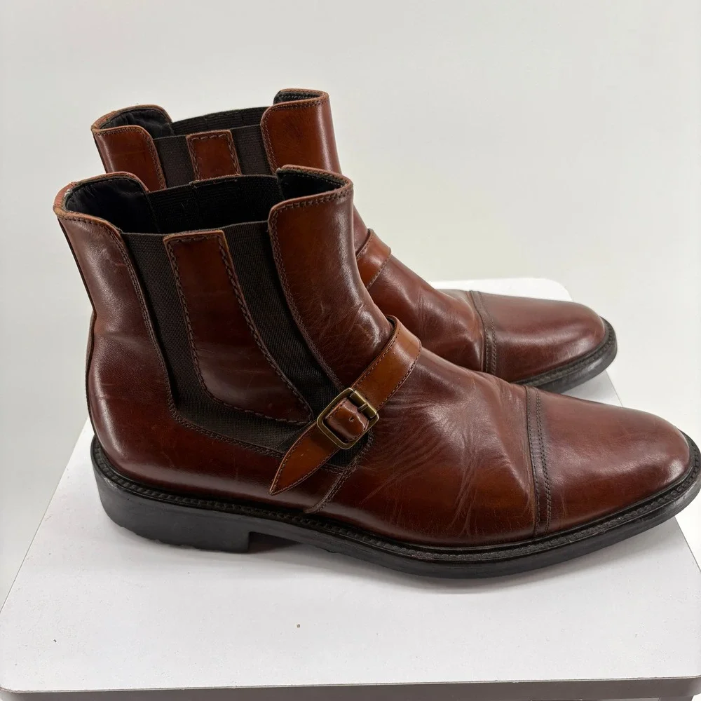 Johnston & Murphy Italy Brown Leather Cap Toe Jodhpur Chelsea Dress Boots 10.5M